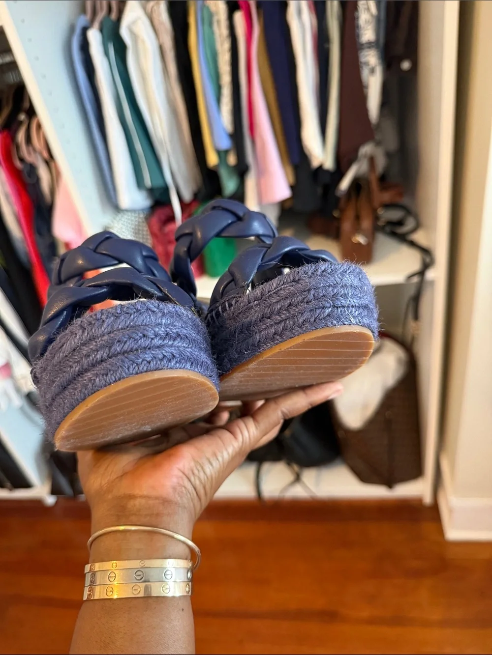 Kenneth Cole Braided Navy Espadrille Wedge Sandals